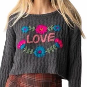 Natural LifeCharcoal Sweater with Colorful Floral Design